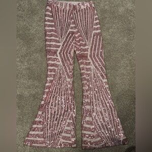 Pink & White Sequin Flare Pants